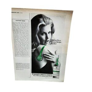1970 Usher’s Green Stripe Scotch Vintage Magazine Print Ad Sexy Woman